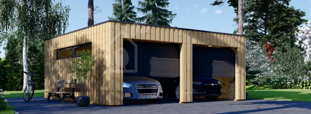 Dvojitá drevená garáž s plochou strechou STELA DUO F 6m x 6m