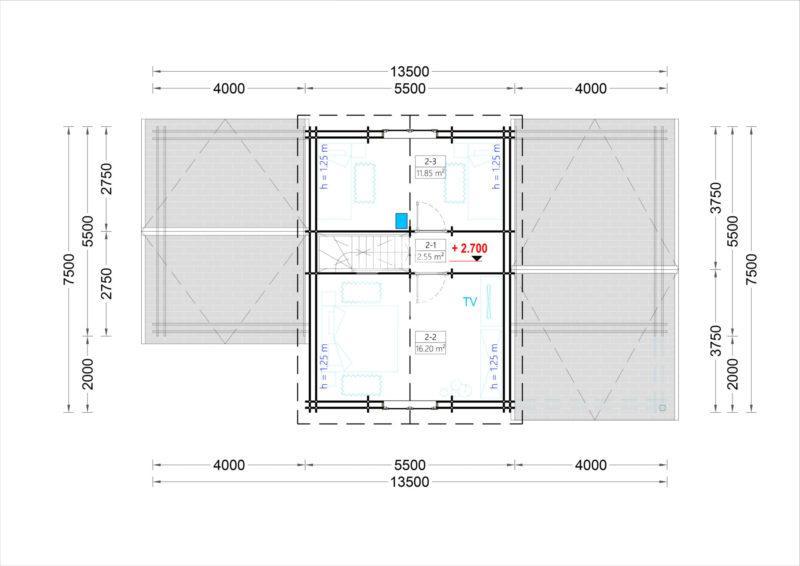 Drevená chata HOLLAND 113 m² + 13 m² terasa (44+44mm)