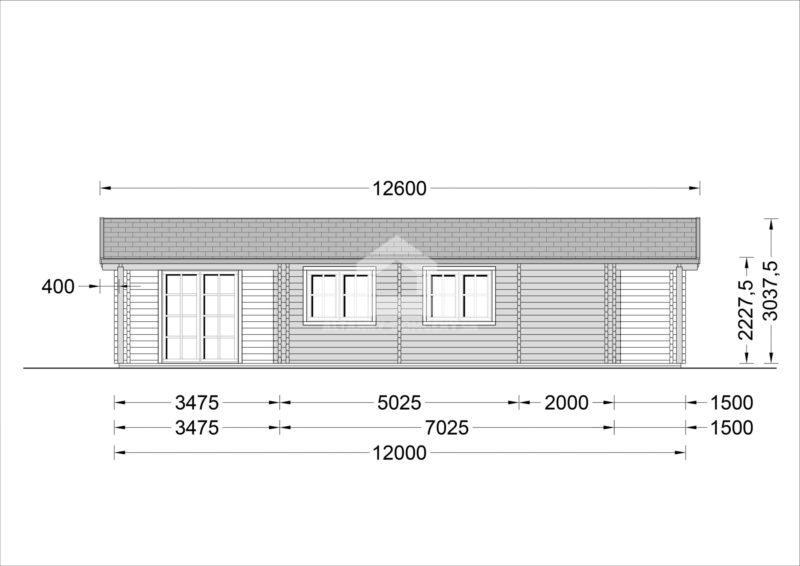 Drevená chata LINDA 12m x 8m 78 m² + terasa 38 m² (66mm)