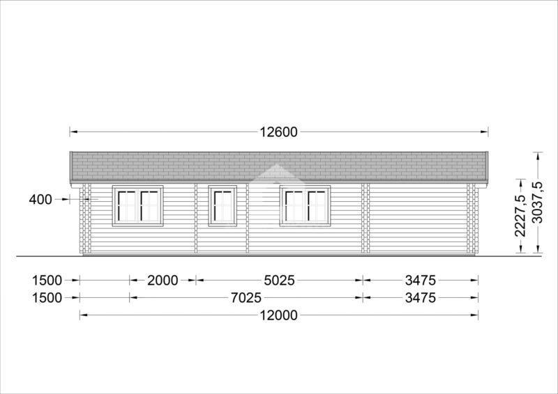 Drevená chata LINDA 12m x 8m 78 m² + terasa 38 m² (66mm)