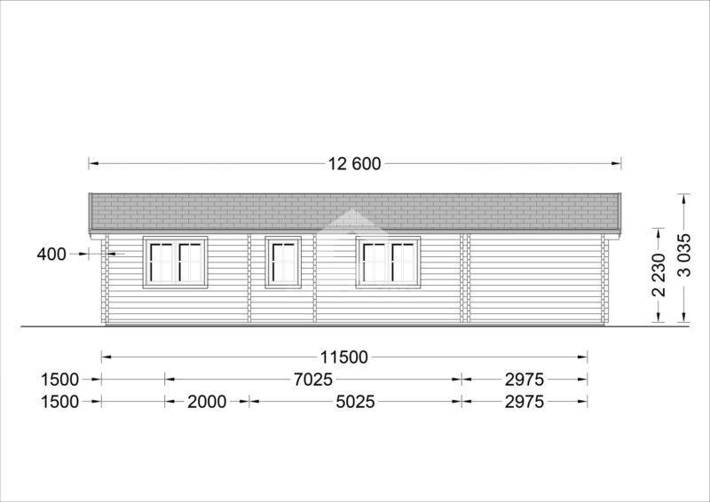 Drevená chata LINDA 12m x 8m 78 m² + terasa 38 m² (44+44 mm)