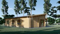 Drevená chata BERTA s plochou strechou (44+44 mm), 72 m² s terasou + 20 m² garáž
