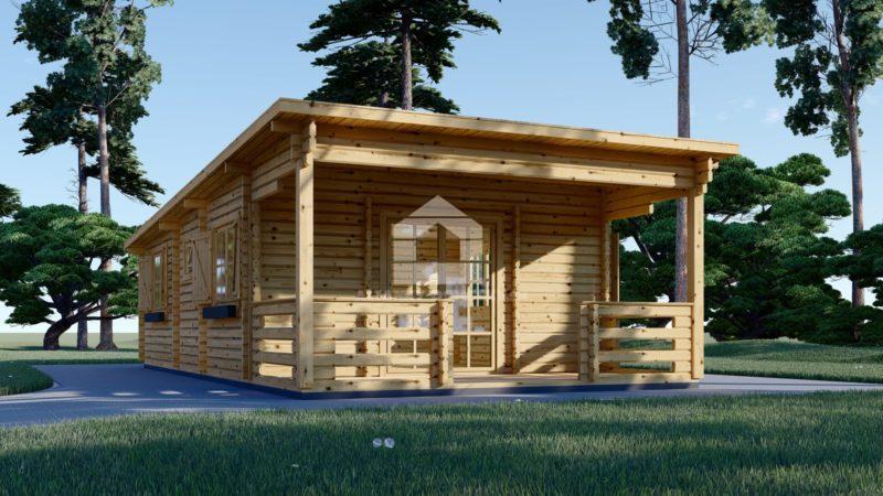 Drevená chata s plochou strechou a terasou HYMER (44+44 mm), 42 m² + 10 m²